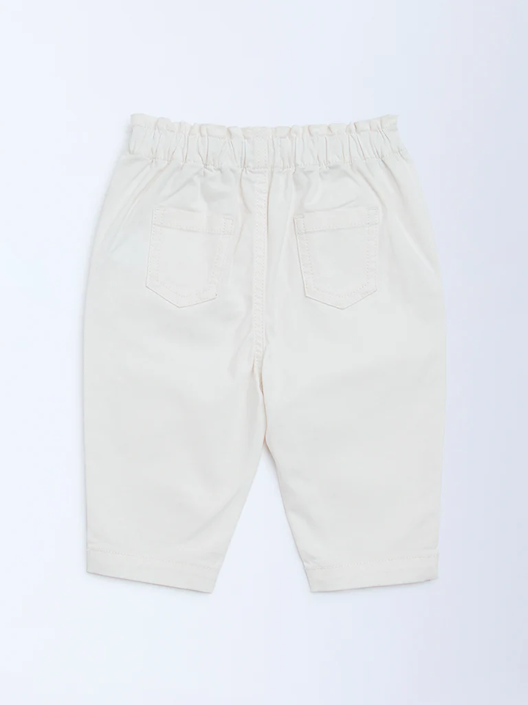 HOP Baby Girls White Solid High-Rise Cotton-Blend Pants - Image 4