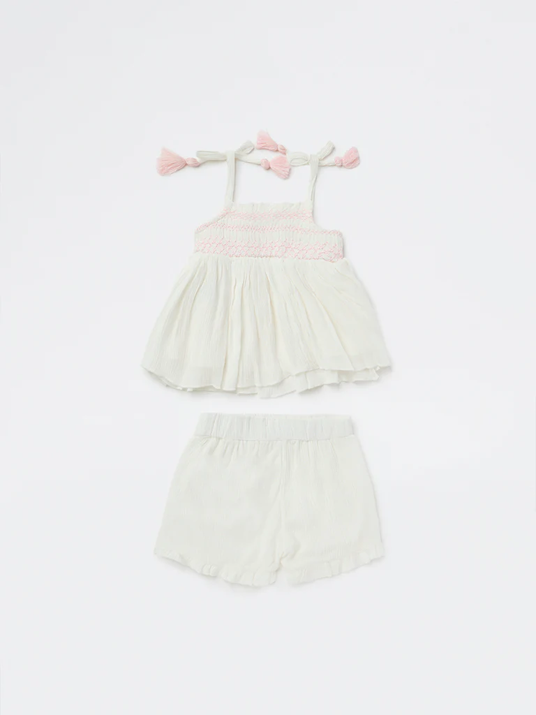 HOP Baby Girls White Top with Shorts Set - Image 3