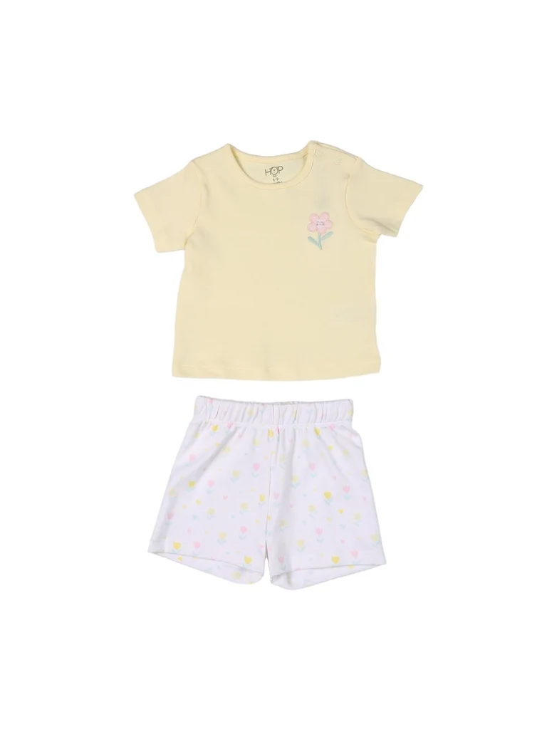 HOP Baby Girls Yellow Cotton T-Shirt and Shorts Set - Exclusive - Image 3