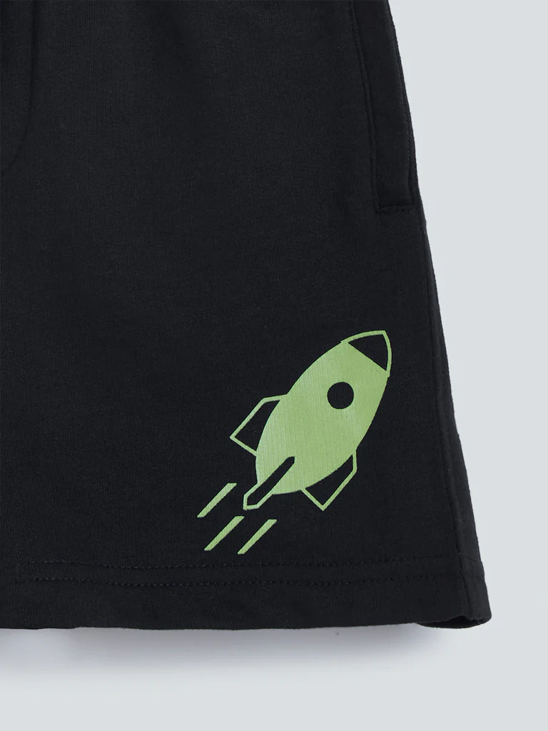 HOP Kids Black Printed Cotton-Blend Shorts - Image 4