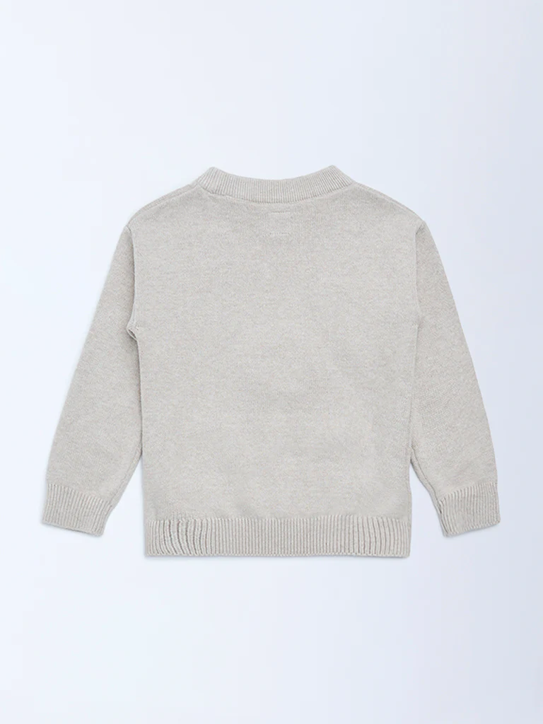 HOP Kids Boys Beige Animal Embroidered Cotton Sweater - Image 4