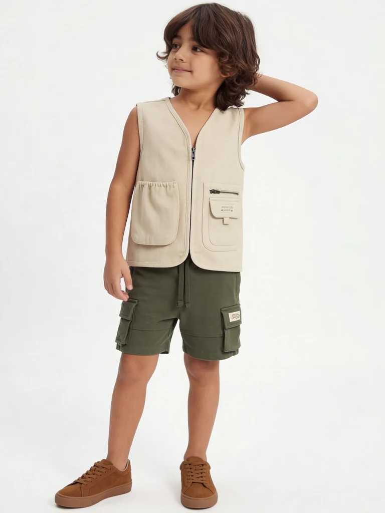 HOP Kids Boys Beige Cotton Utility Vest