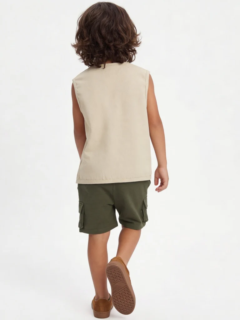 HOP Kids Boys Beige Cotton Utility Vest - Image 2