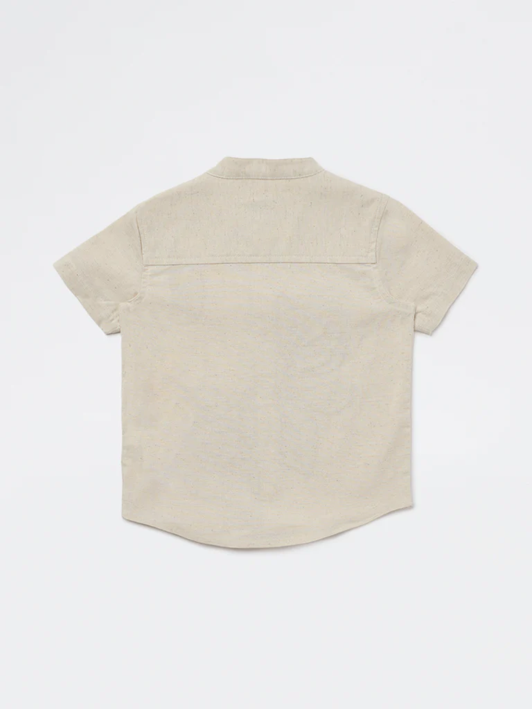 HOP Kids Boys Beige Floral Embroidered Cotton-Blend Shirt - Image 4