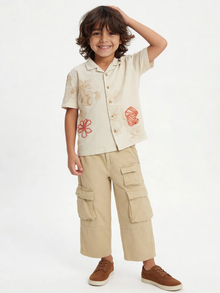 HOP Kids Boys Beige Floral Printed Shirt