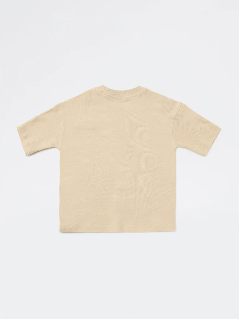 HOP Kids Boys Beige Graphic Printed Cotton T-Shirt - Image 5