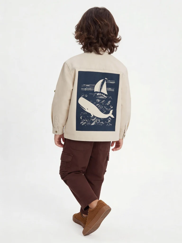 HOP Kids Boys Beige Graphic Printed Denim Shirt - Image 2