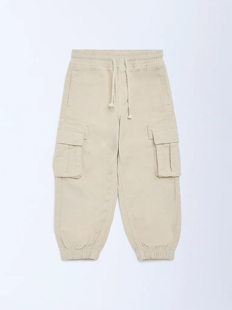 HOP Kids Boys Beige Mid-Rise Cotton-Blend Joggers - Image 3