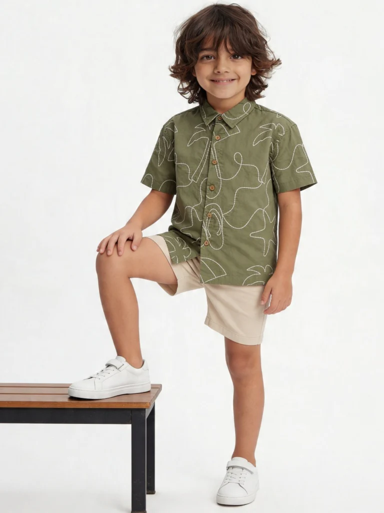 HOP Kids Boys Beige Mid-Rise Cotton-Blend Shorts