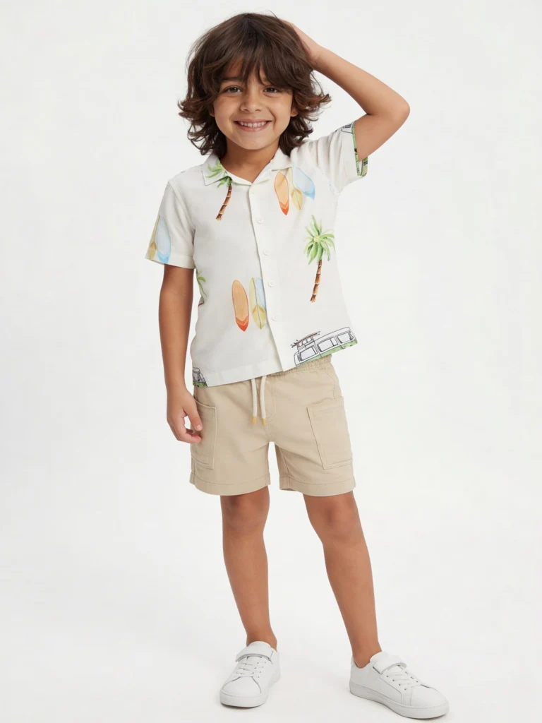HOP Kids Boys Beige Mid-Rise Cotton Shorts