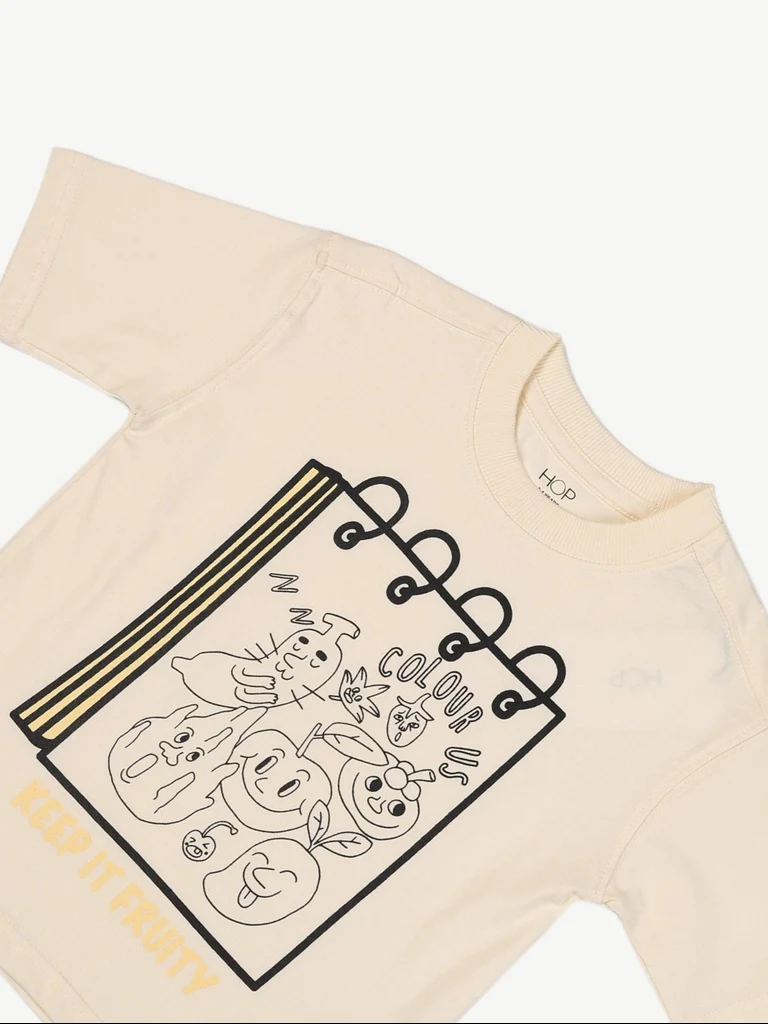 HOP Kids Boys Beige Printed Cotton T-Shirt - Image 5