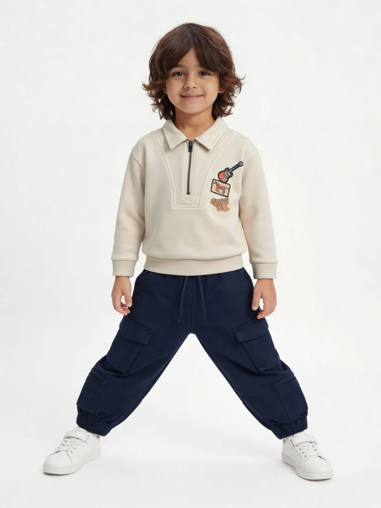 HOP Kids Boys Beige Quarter-Zip Sweatshirt