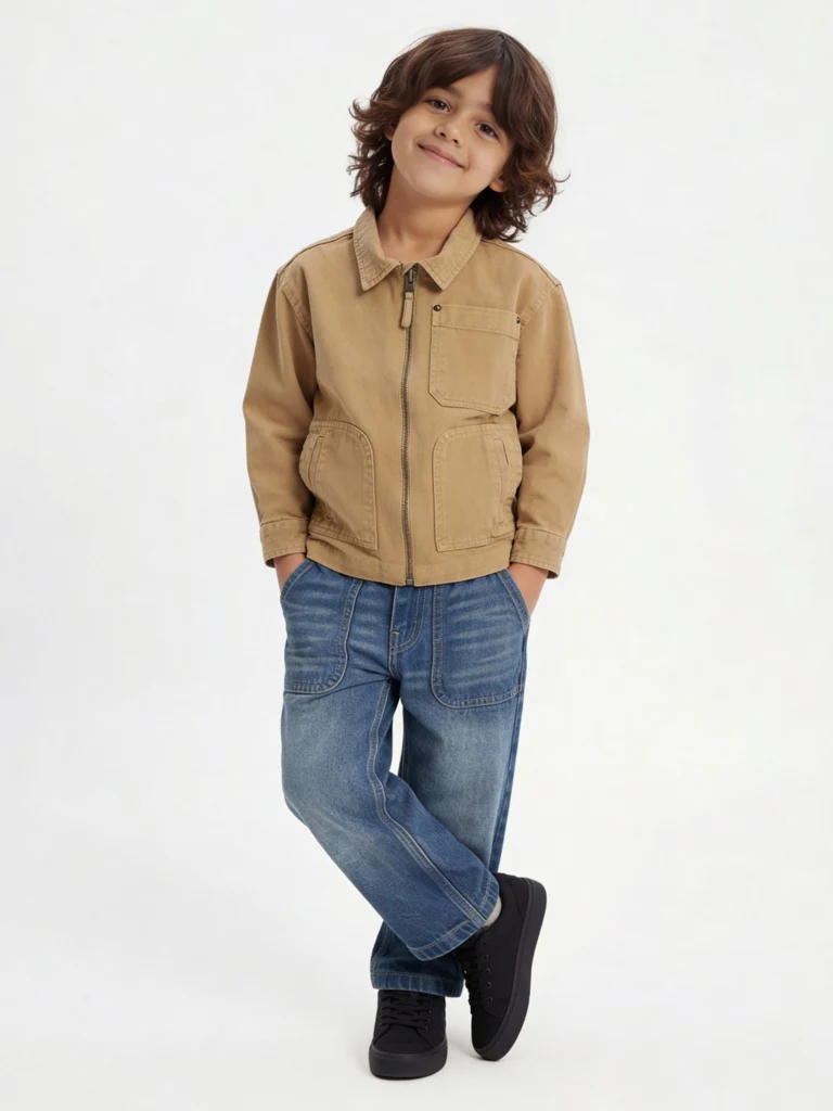 HOP Kids Boys Beige Solid Cotton Jacket