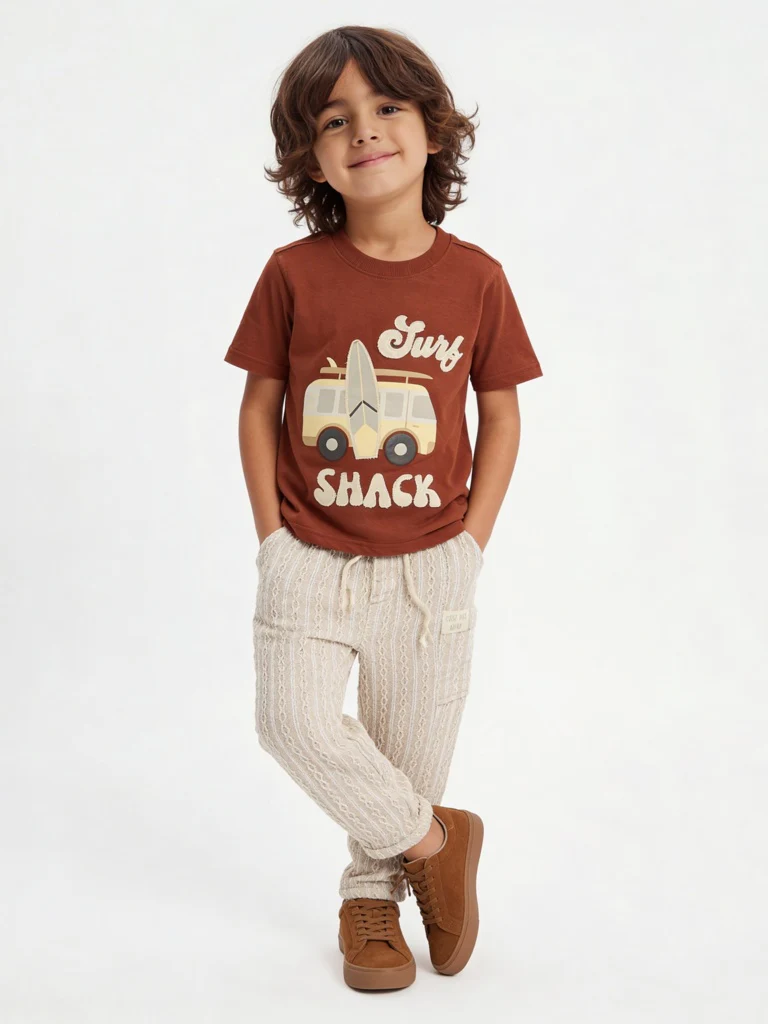 HOP Kids Boys Beige Striped Cotton-Blend Pants