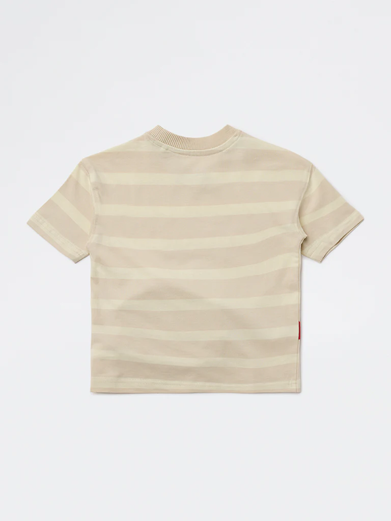 HOP Kids Boys Beige Text Design Cotton T-Shirt - Image 4
