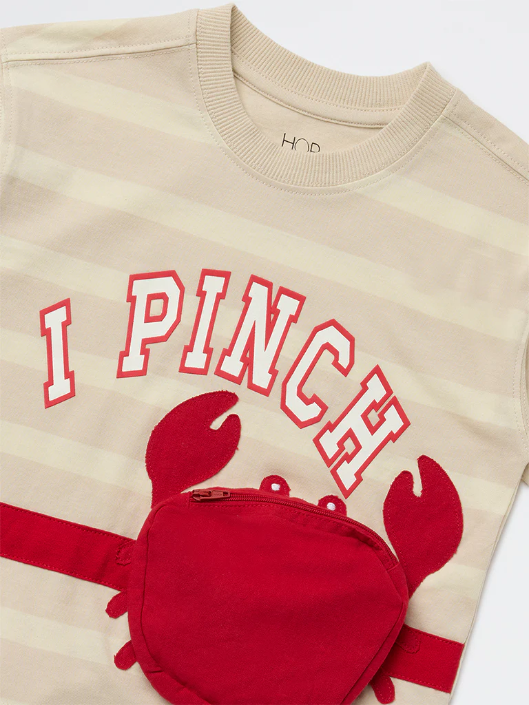 HOP Kids Boys Beige Text Design Cotton T-Shirt - Image 5