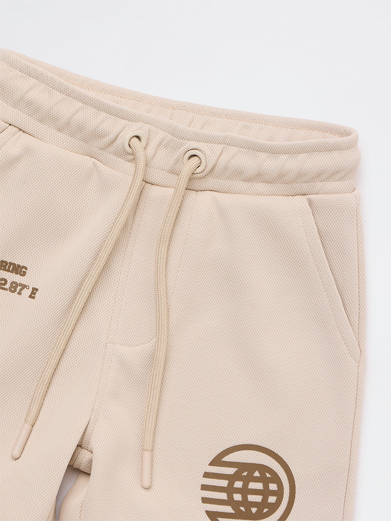 HOP Kids Boys Beige Text Printed Mid-Rise Shorts - Image 5