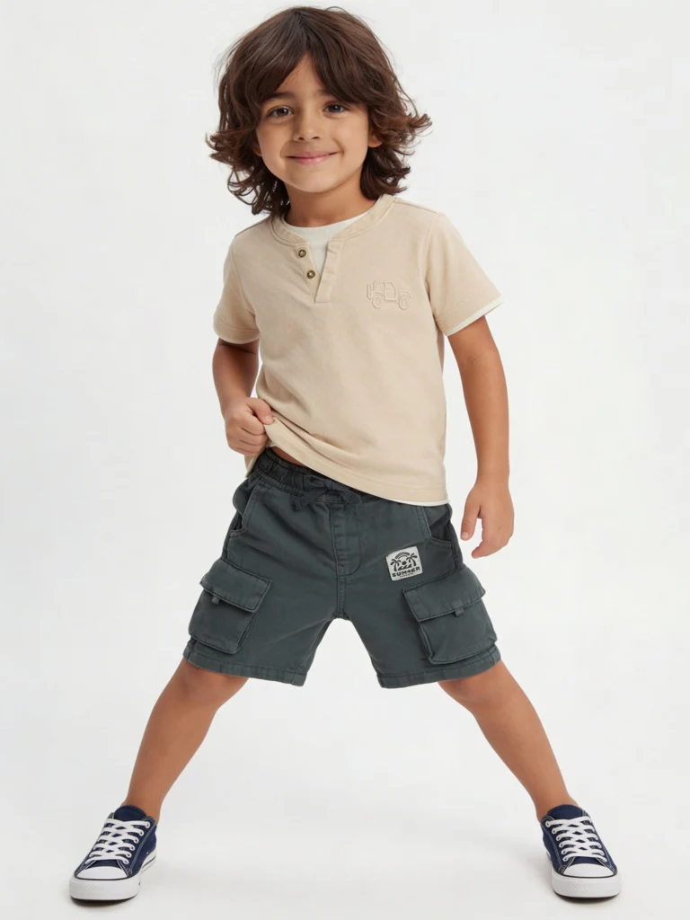 HOP Kids Boys Beige Textured Cotton T-Shirt