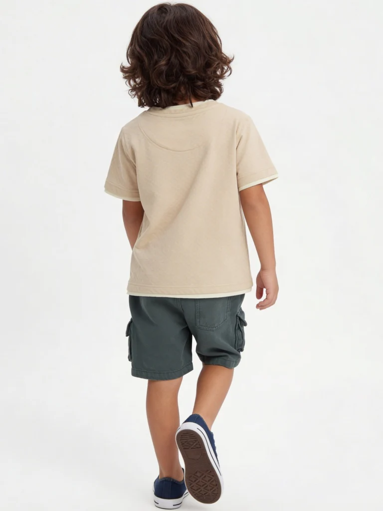 HOP Kids Boys Beige Textured Cotton T-Shirt - Image 3