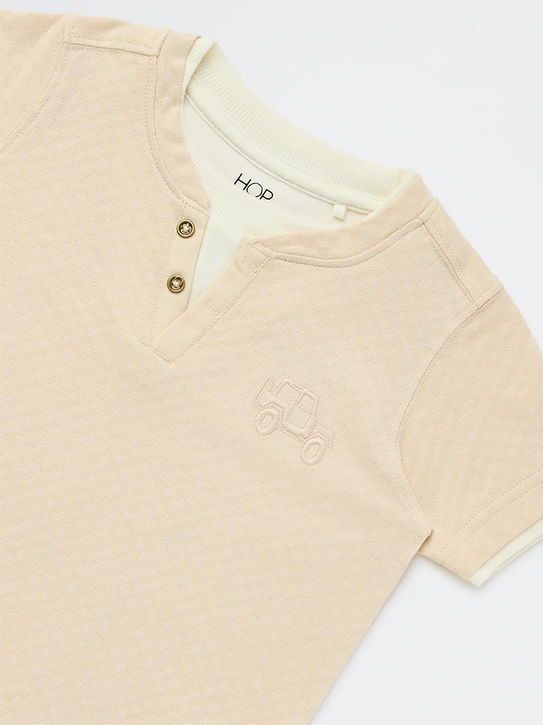 HOP Kids Boys Beige Textured Cotton T-Shirt - Image 6