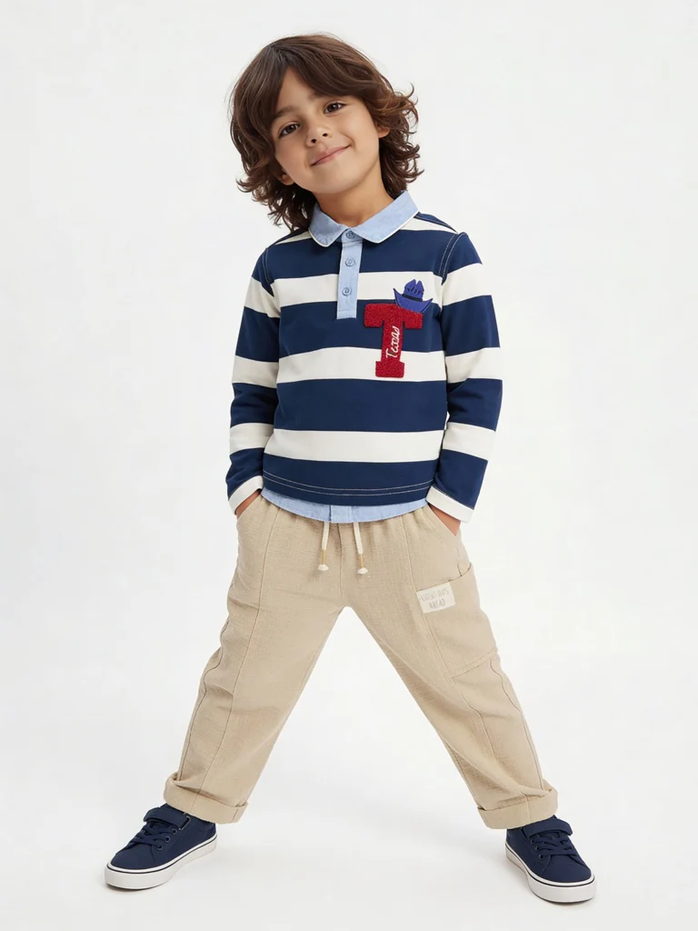 HOP Kids Boys Beige Textured Mid-Rise Cotton Pants