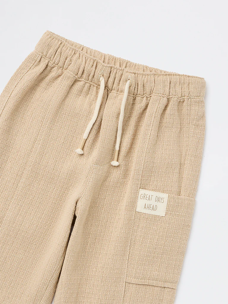 HOP Kids Boys Beige Textured Mid-Rise Cotton Pants - Image 6