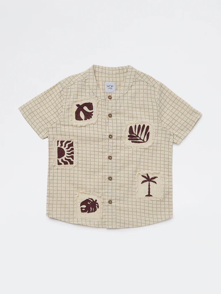 HOP Kids Boys Beige Tropical-Inspired Cotton Shirt - Image 3