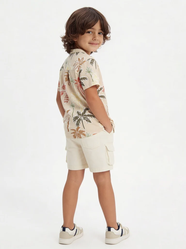 HOP Kids Boys Beige Tropical-Inspired Cotton Shirt - Image 2