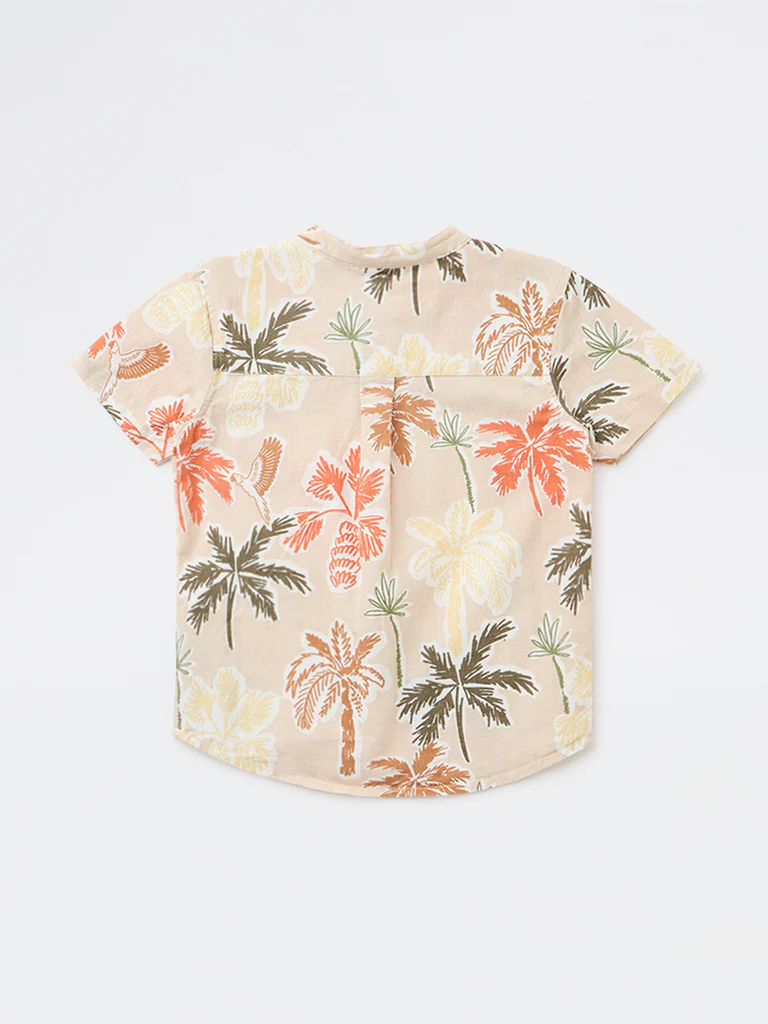 HOP Kids Boys Beige Tropical-Inspired Cotton Shirt - Image 4