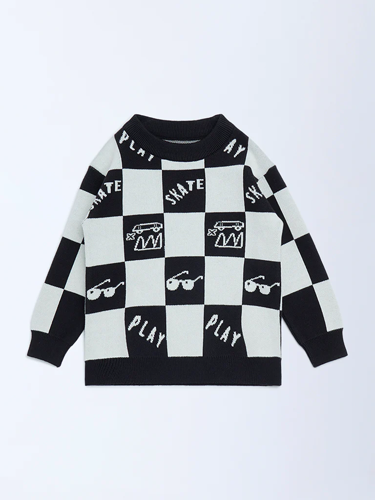 HOP Kids Boys Black and White Knit-Textured Cotton Sweater - Image 3