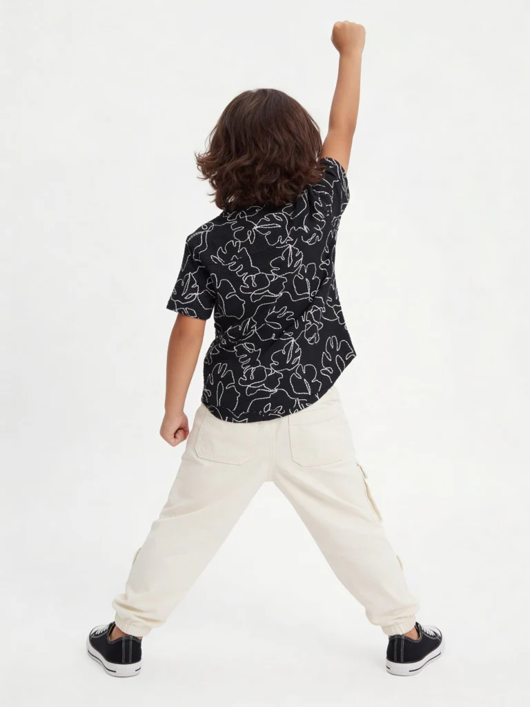 HOP Kids Boys Black Embroidered Cotton Shirt - Image 2