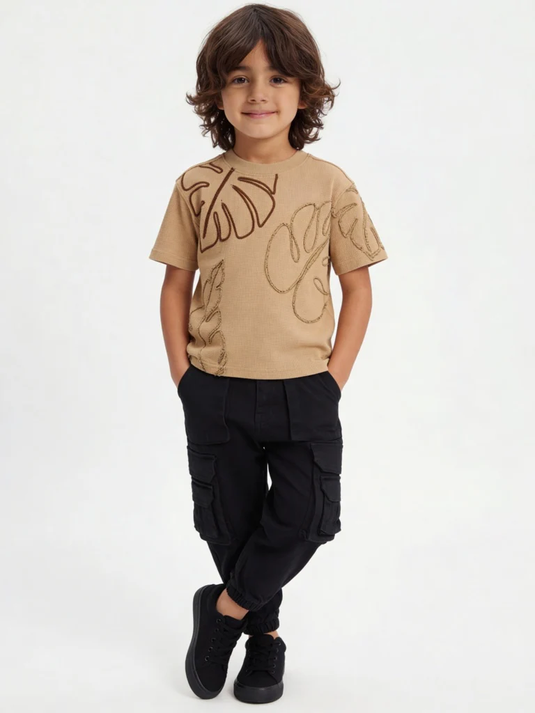 HOP Kids Boys Black Mid-Rise Cotton-Blend Cargo Joggers