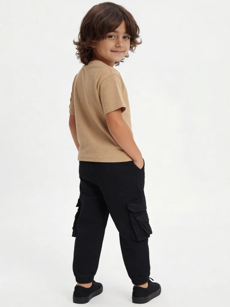 HOP Kids Boys Black Mid-Rise Cotton-Blend Cargo Joggers - Image 3