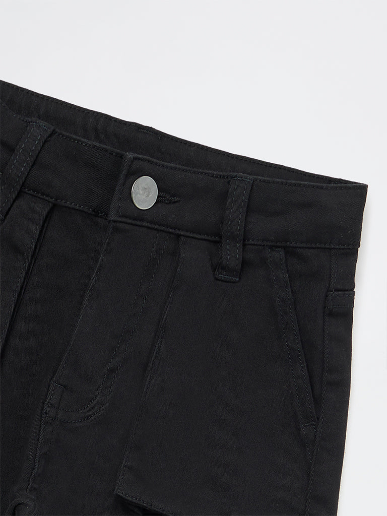 HOP Kids Boys Black Mid-Rise Cotton-Blend Cargo Joggers - Image 6