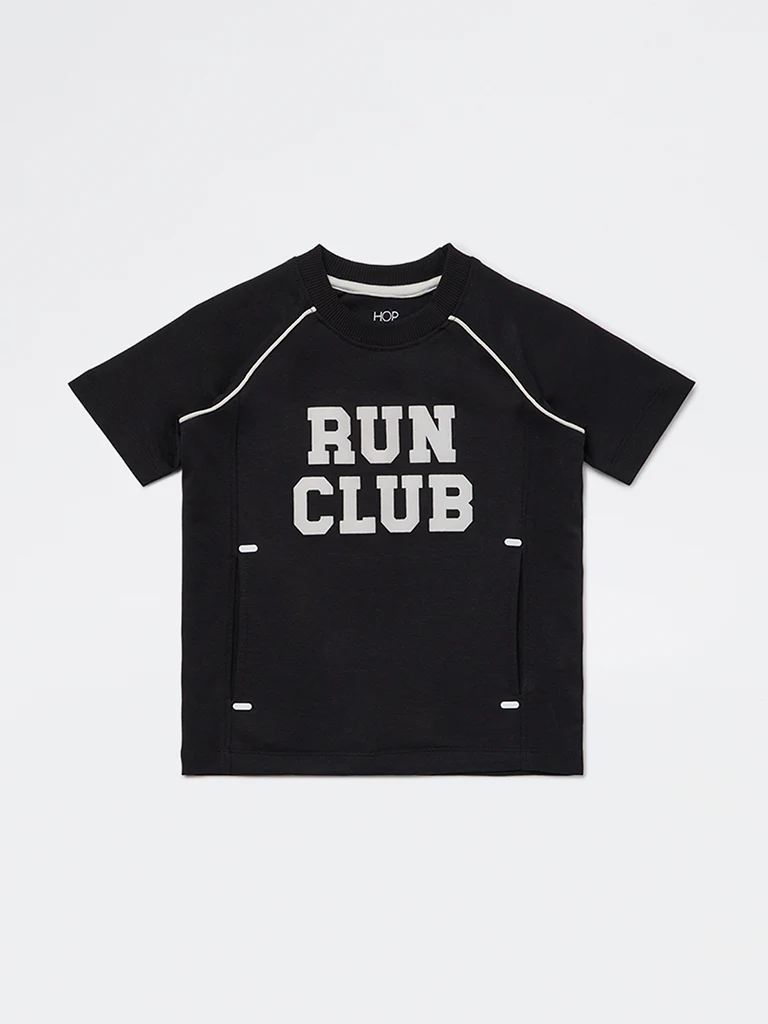 HOP Kids Boys Black Numerical Printed Cotton-Blend T-Shirt - Image 3