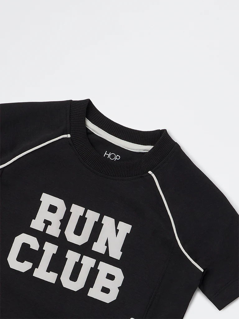HOP Kids Boys Black Numerical Printed Cotton-Blend T-Shirt - Image 5