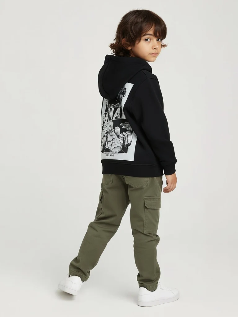 HOP Kids Boys Black Printed Cotton-Blend Hooded Jacket - Image 3