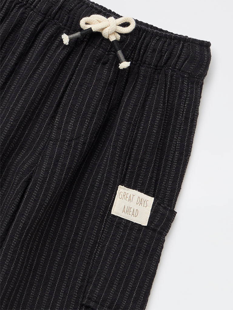 HOP Kids Boys Black Striped Mid-Rise Cotton Pants - Image 5