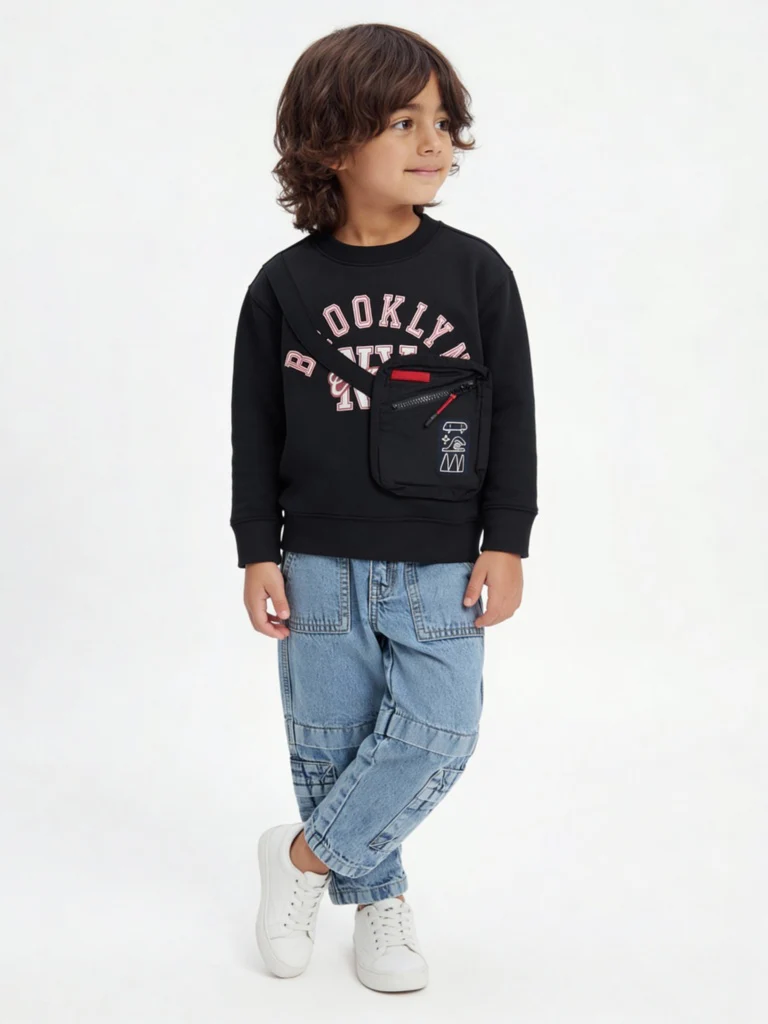 HOP Kids Boys Black Text Pattern Cotton-Blend Sweatshirt