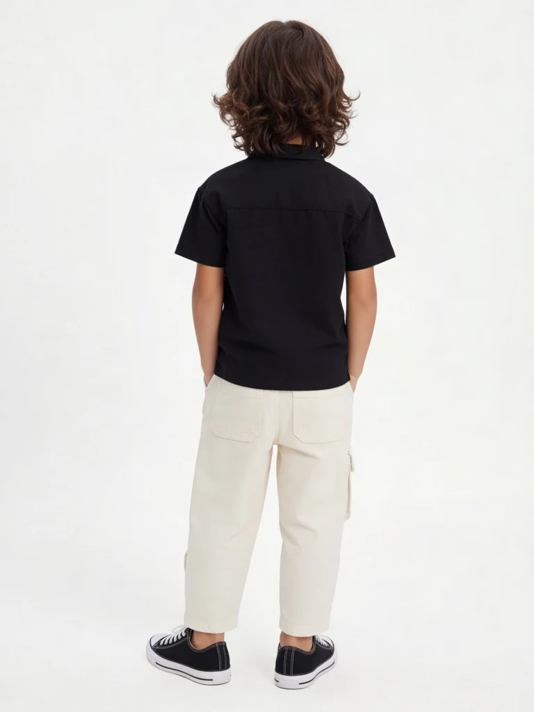 HOP Kids Boys Black Text Printed Cotton Shirt - Image 2