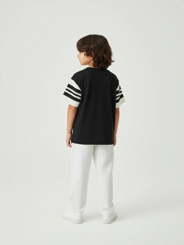 HOP Kids Boys Black Typographic Cotton T-Shirt - Image 3