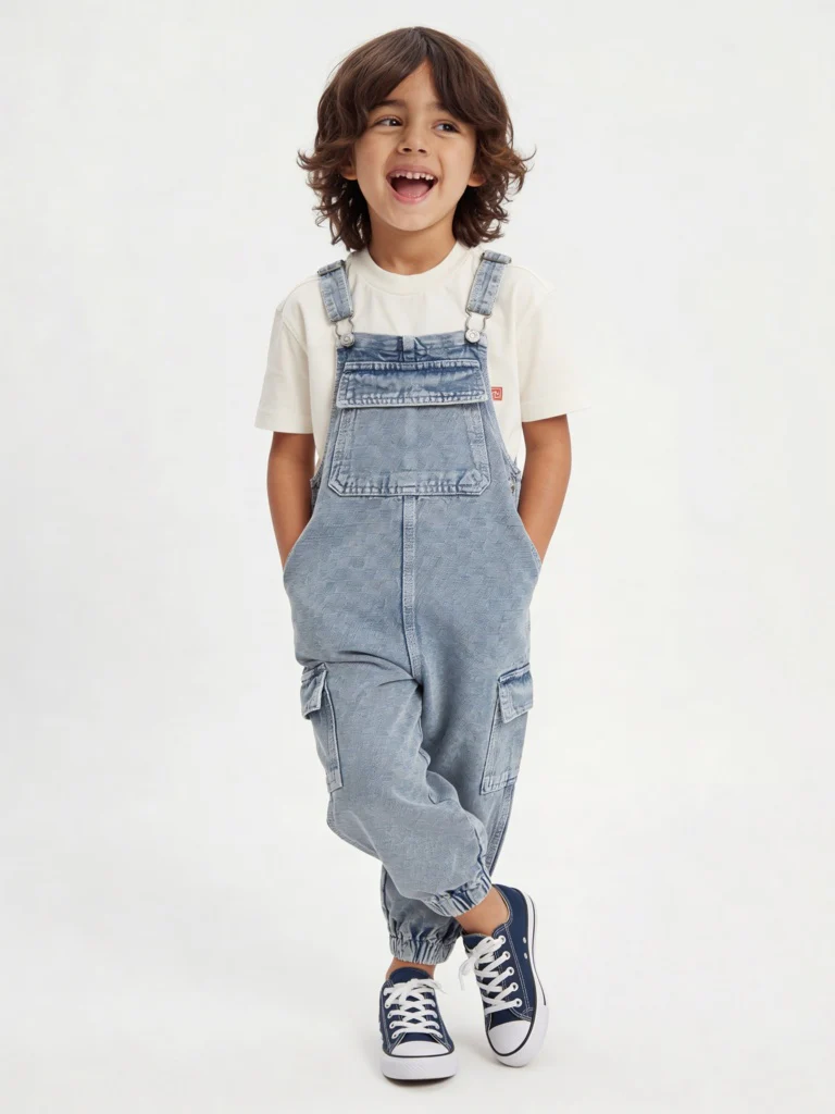 HOP Kids Boys Blue Denim Dungaree with T-Shirt Set