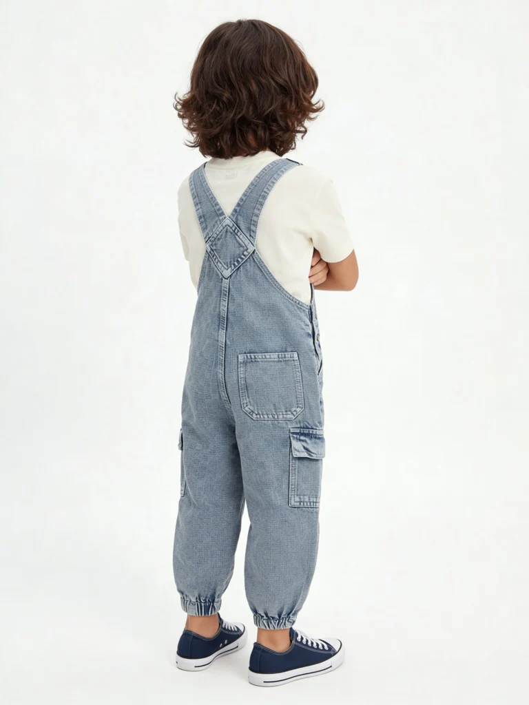 HOP Kids Boys Blue Denim Dungaree with T-Shirt Set - Image 2
