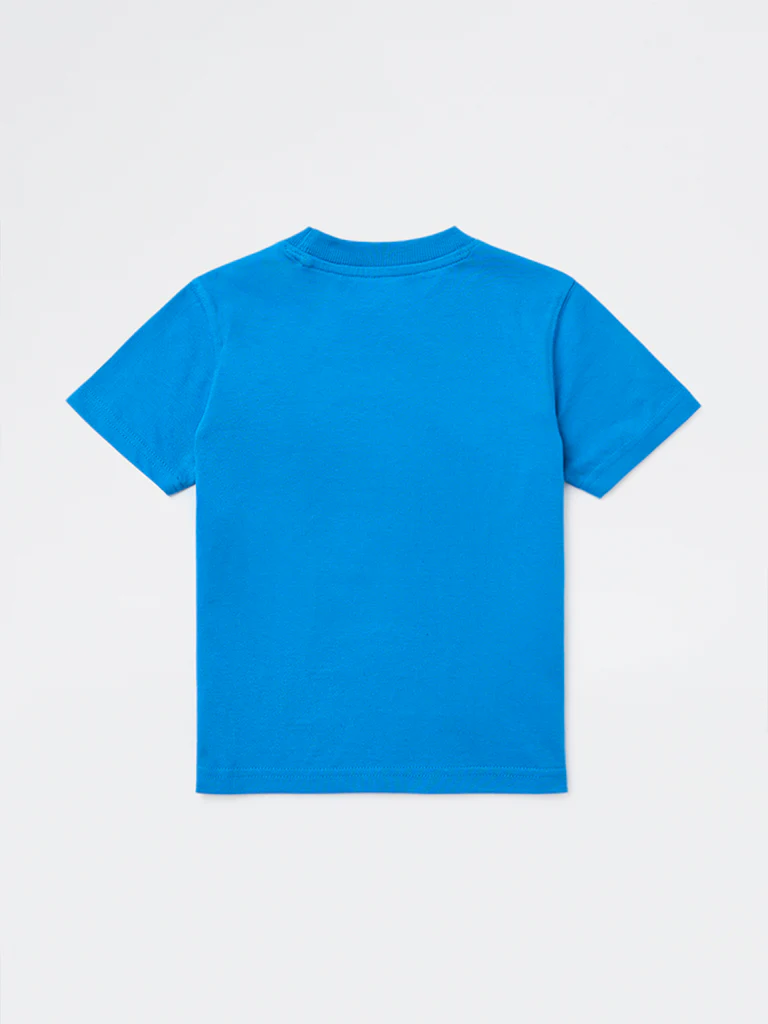 HOP Kids Boys Blue Embossed Cotton T-Shirt - Image 4