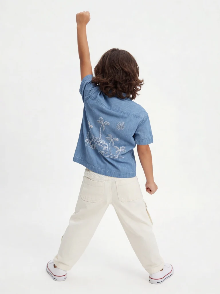HOP Kids Boys Blue Embroidered Denim Shirt - Image 2