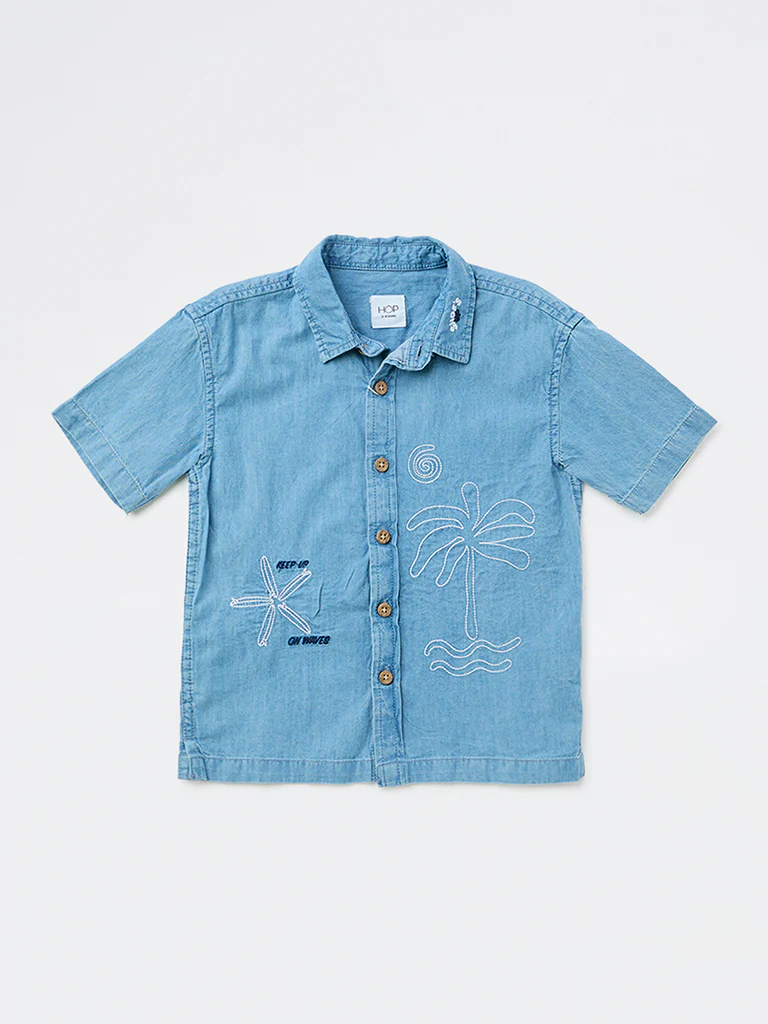 HOP Kids Boys Blue Embroidered Denim Shirt - Image 3