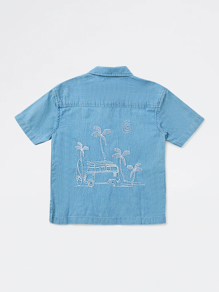 HOP Kids Boys Blue Embroidered Denim Shirt - Image 4