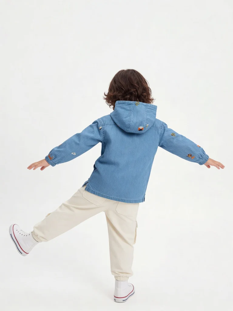 HOP Kids Boys Blue Embroidered Hooded Denim Shirt - Image 2