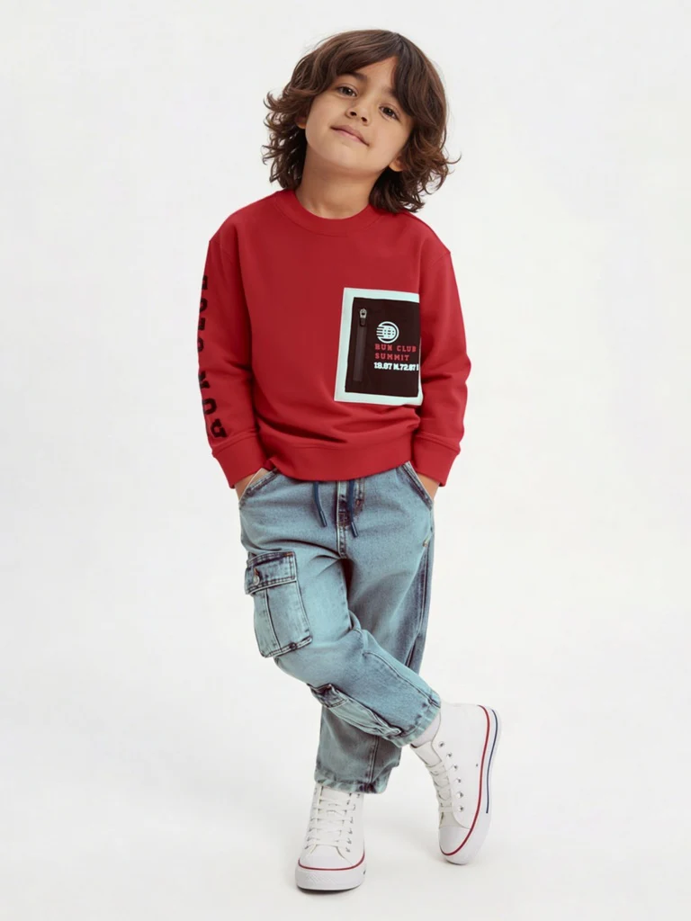 HOP Kids Boys Blue Faded Mid-Rise Cargo Jeans