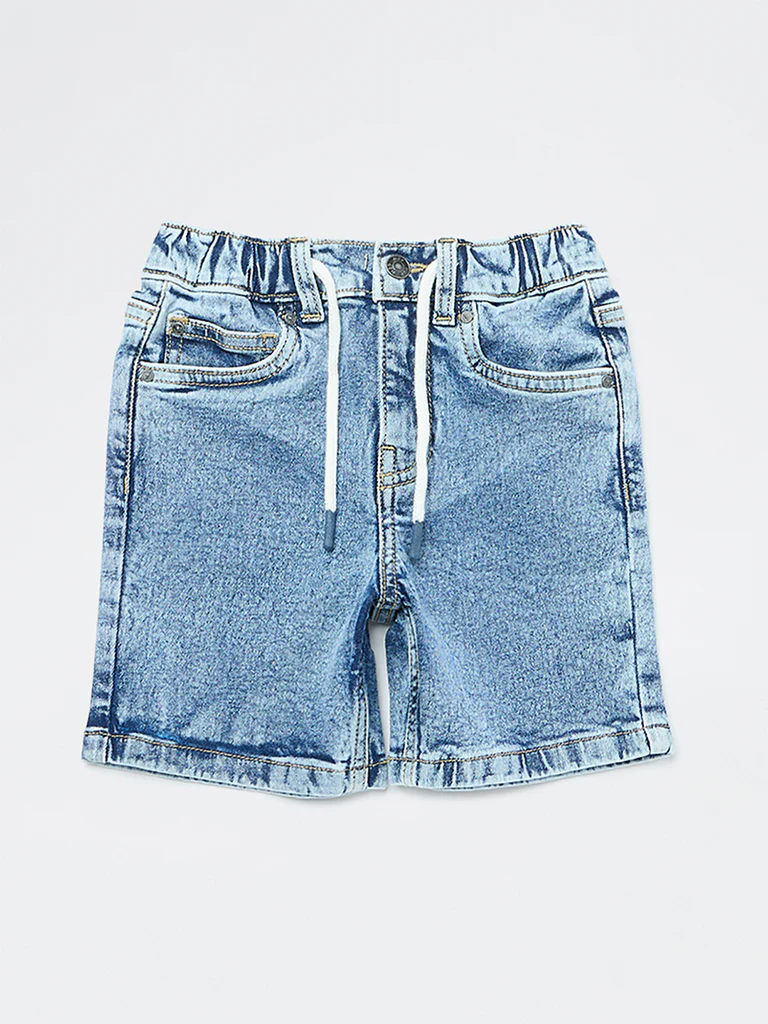 HOP Kids Boys Blue Faded Mid-Rise Denim Shorts - Image 4